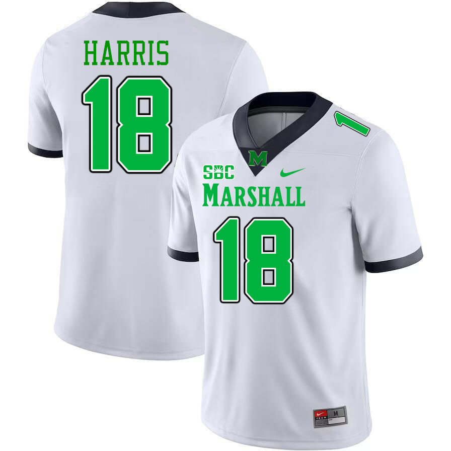 Marshall Thundering Herd #18 Daniel Harris College Football Jerseys Stitched-White